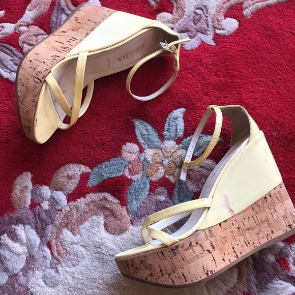 PRADA Patent Leather Cork Wedge Sandal Authentic - Picture 3 of 15